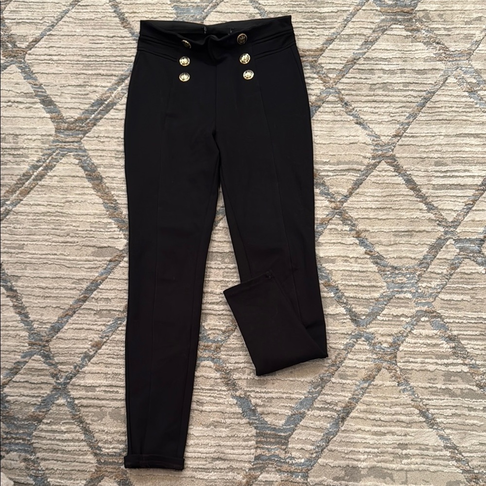 Black High-Waisted Pants with Gold Buttons